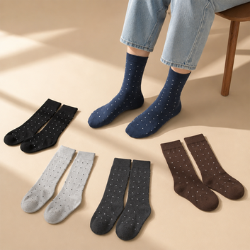 Classic Dotted Crew Socks – 5 Color Pack