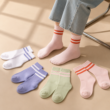 Pastel Striped Crew Socks – 4 Pair Pack