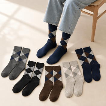 Classic Argyle Crew Socks – 5 Color Pack
